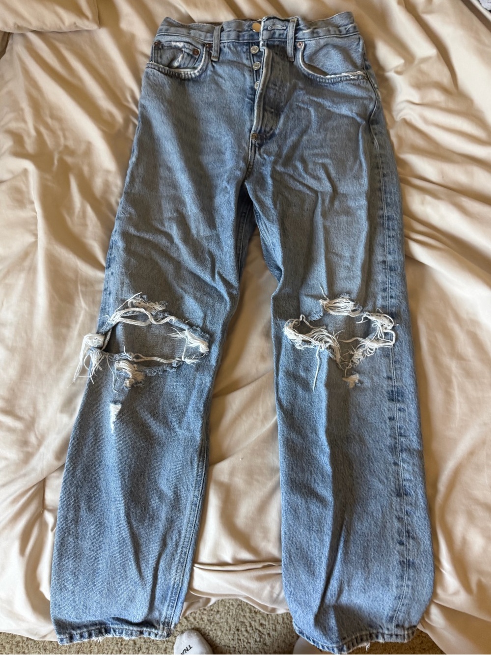 Agolde Light Blue Relaxed Ripped Jeans